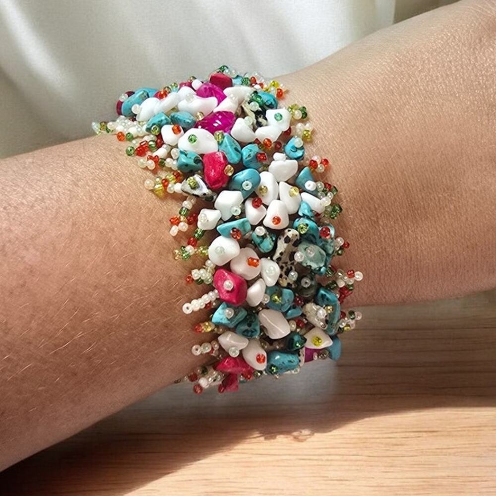 Pink, Blue and White Multicolor Beaded Bracelet - Color Pop Coastal Chic